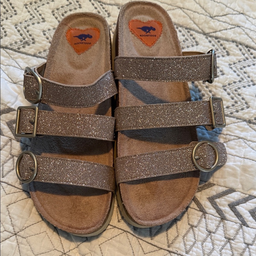 Rocket Dog Womans' Glitter Triple-Strap Sandals - Taupe